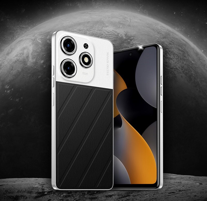 Tecno Spark 10 Pro Moon Explorer Edition có thiết kế mặt lưng được chia làm hai phần đen, trắng (Ảnh: Tecno)