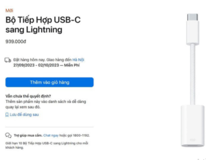 Cổng lightning trên Apple iPhone 15