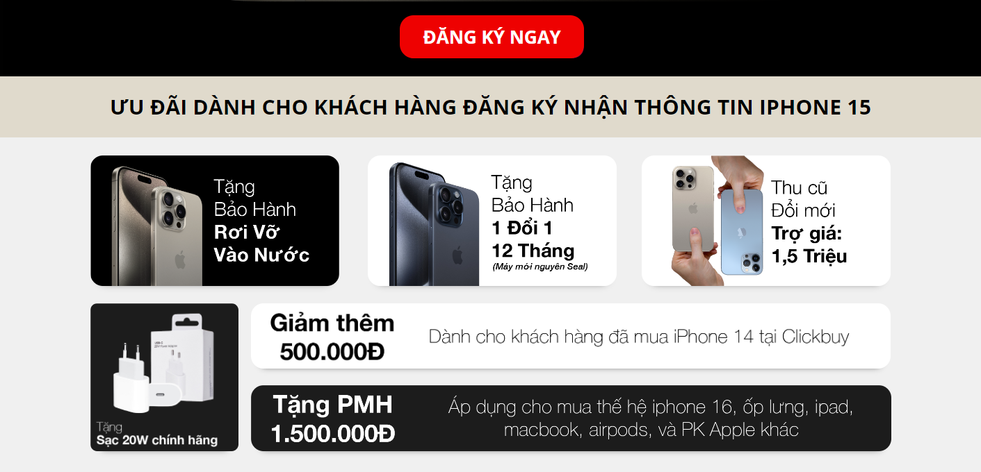 Đặt hàng iPhone 15 tại Clickbuy nhận nhiều ưu đãi